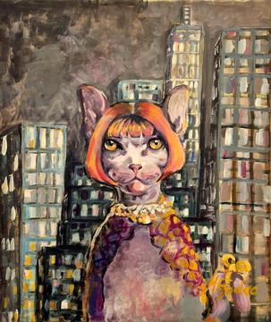 Mestna, akril-platno, 40x60 cm, 2025, Mojca Godec